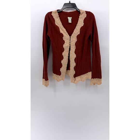 ODILLE Women's Rust Embroidered Lace Single Hook-Bar Long Sleeve Cardigan SZ M - Picture 1 of 11